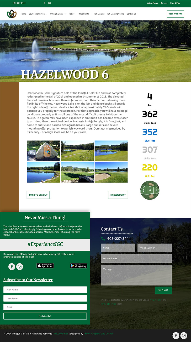 Web Design - Innisfail Golf Club - Arktos Graphics - Red Deer, Alberta