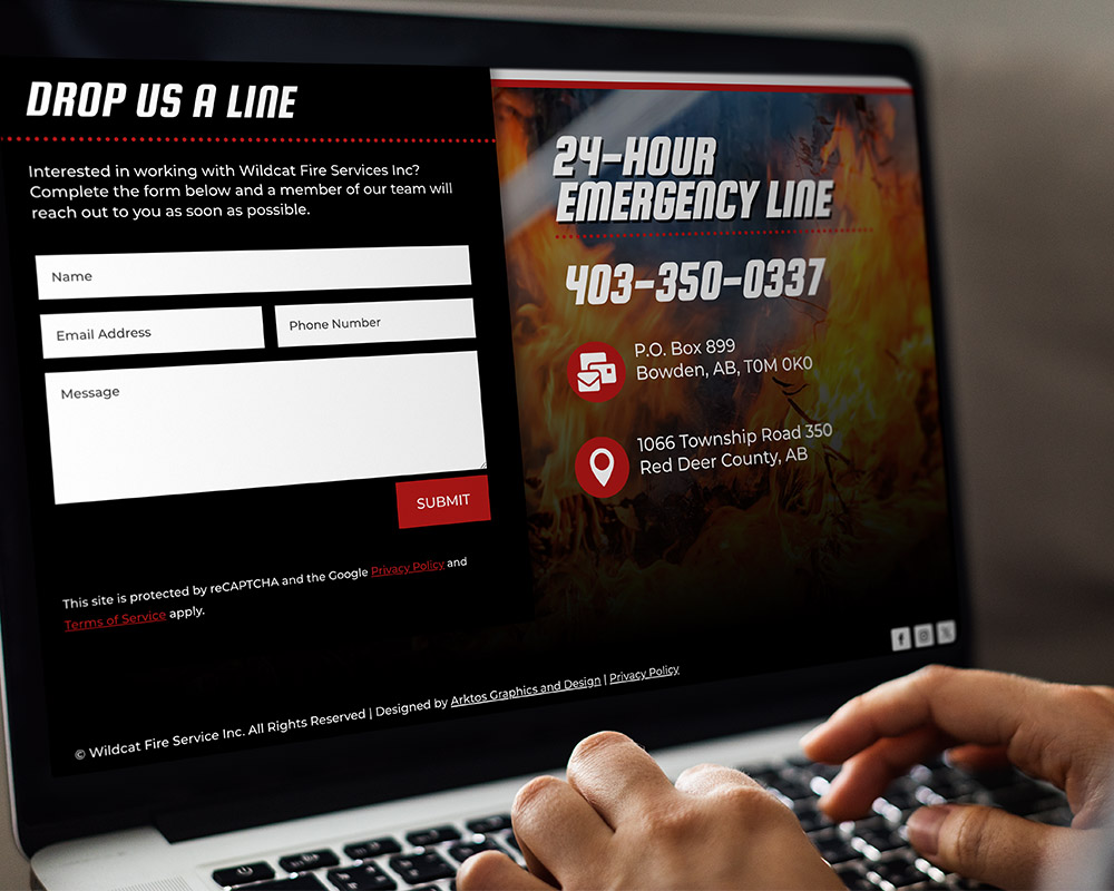 Web Design - Wildcat Fire Services - Arktos Graphics - Red Deer, Alberta