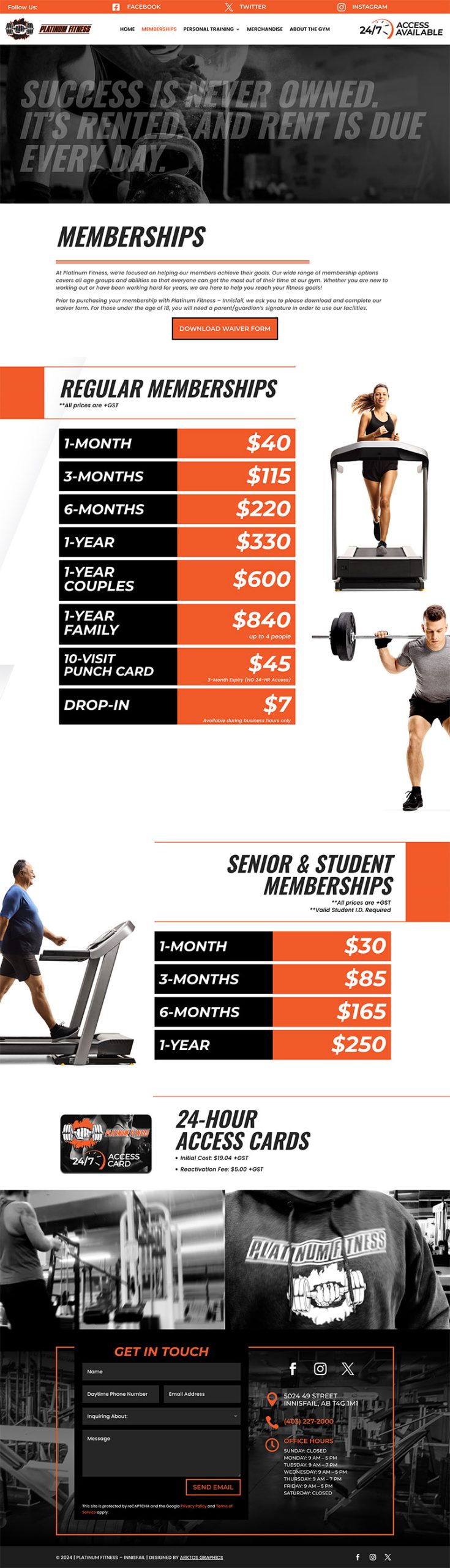 Web Design - Platinum Fitness Innisfail - Arktos Graphics - Red Deer, Alberta