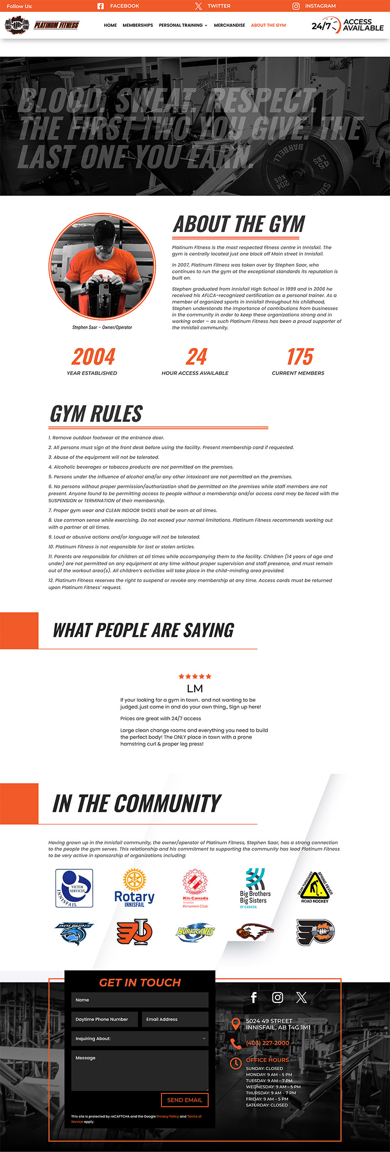 Web Design - Platinum Fitness Innisfail - Arktos Graphics - Red Deer, Alberta