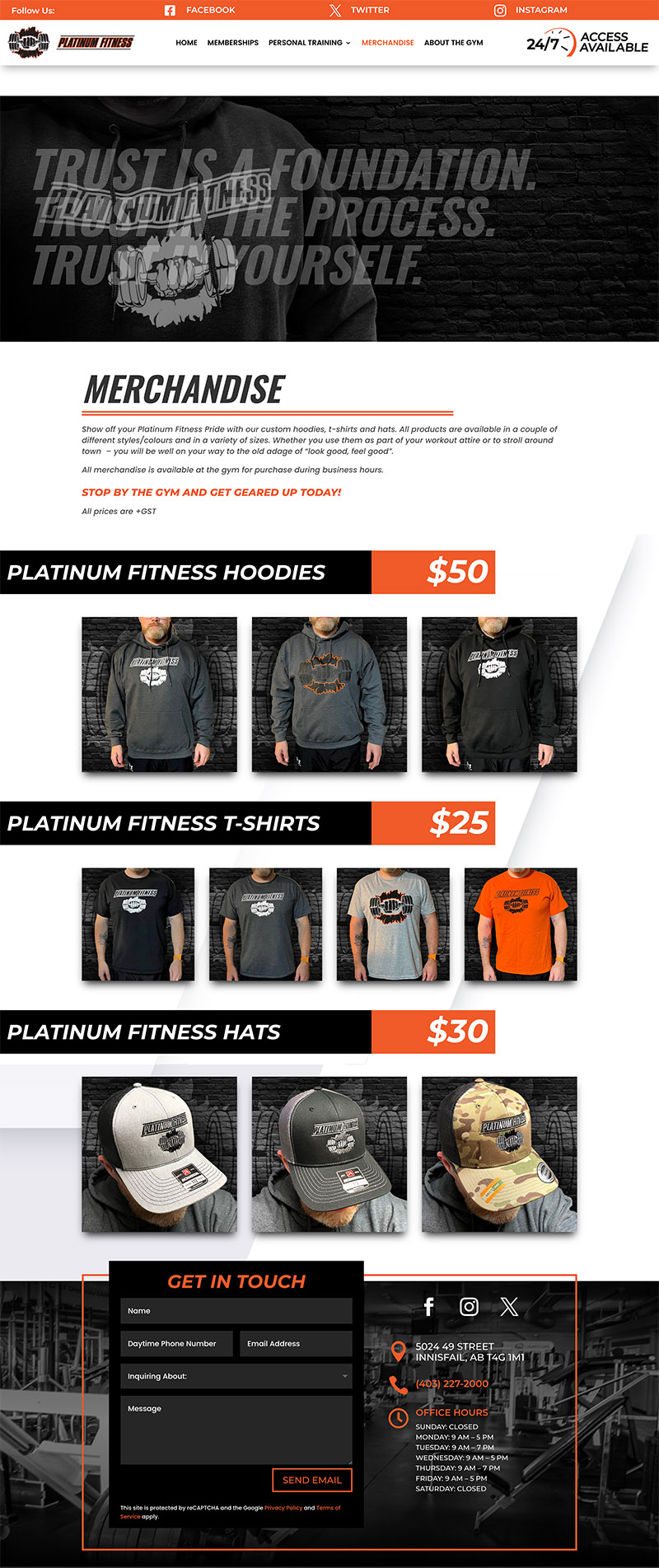 Web Design - Platinum Fitness Innisfail - Arktos Graphics - Red Deer, Alberta