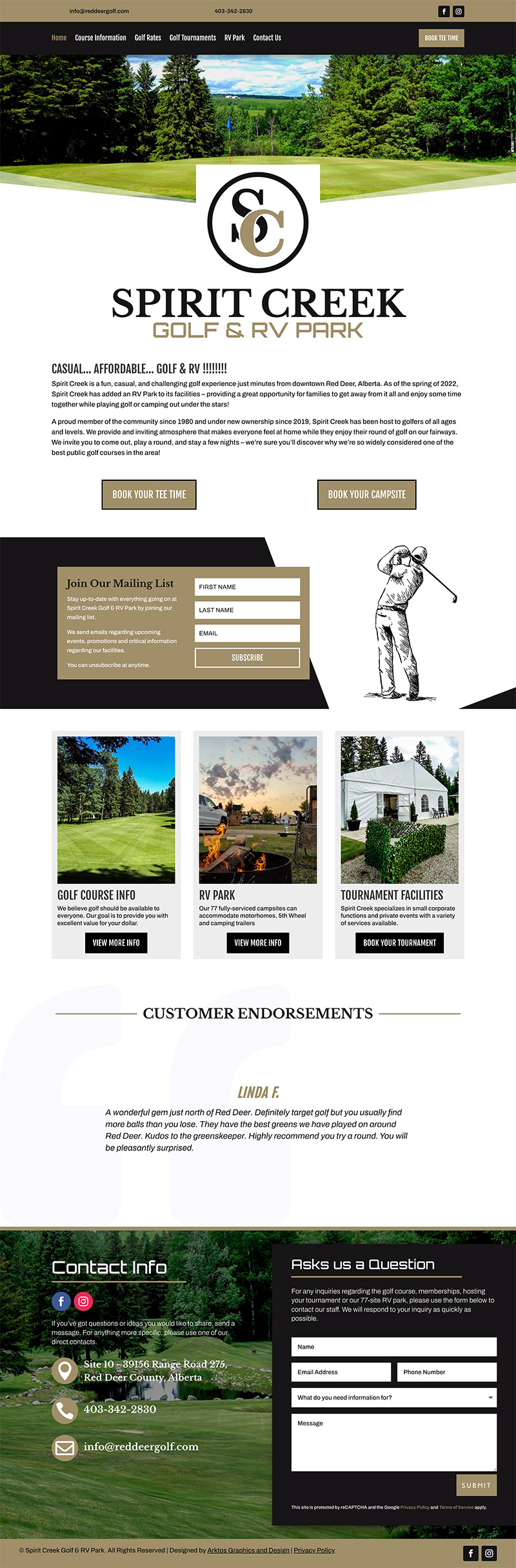 Web Design - Spirit Creek Golf & RV Park - Arktos Graphics - Red Deer, Alberta