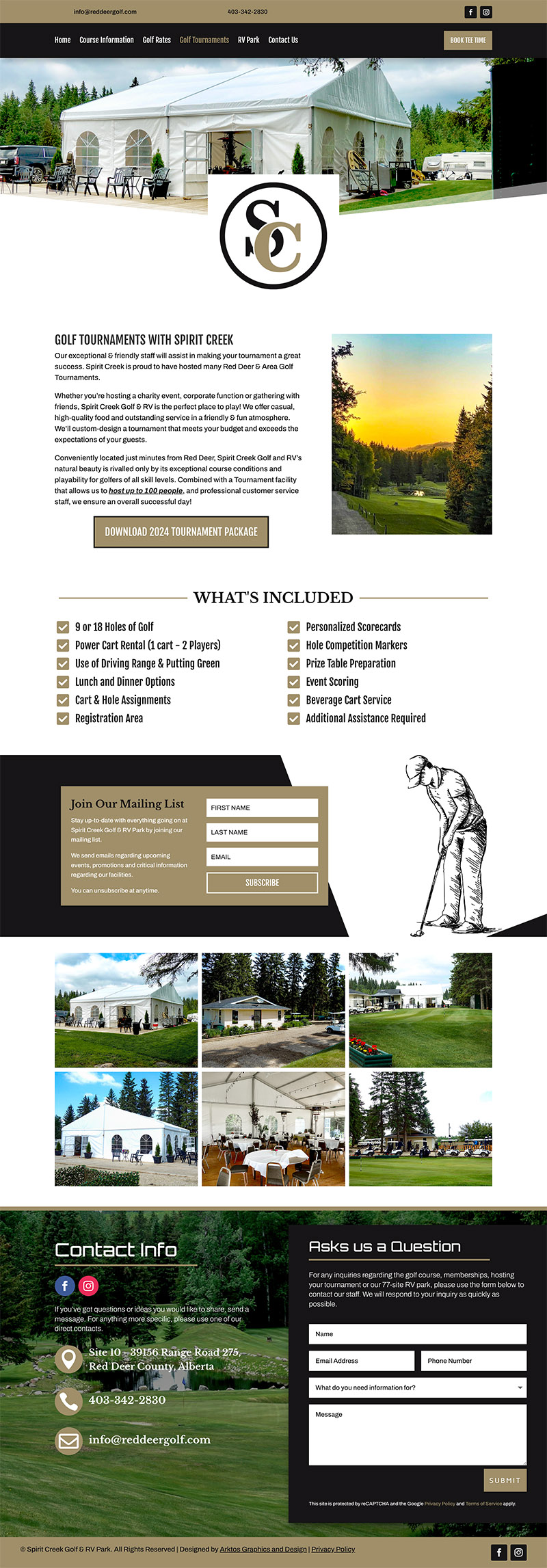 Web Design - Spirit Creek Golf & RV Park - Arktos Graphics - Red Deer, Alberta