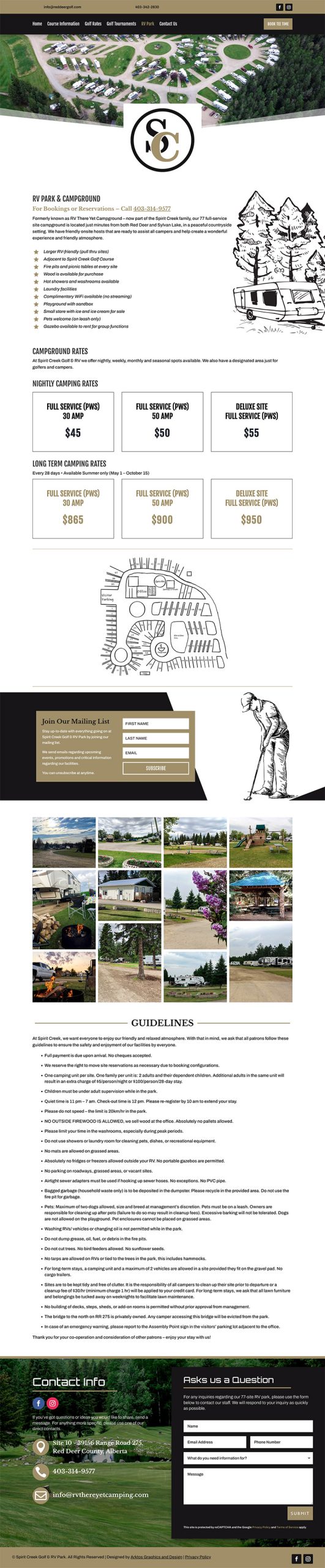 Web Design - Spirit Creek Golf & RV Park - Arktos Graphics - Red Deer, Alberta