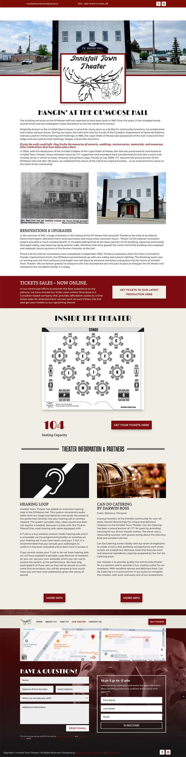 Web Design - Innisfail Town Theatre - Arktos Graphics - Red Deer, Alberta