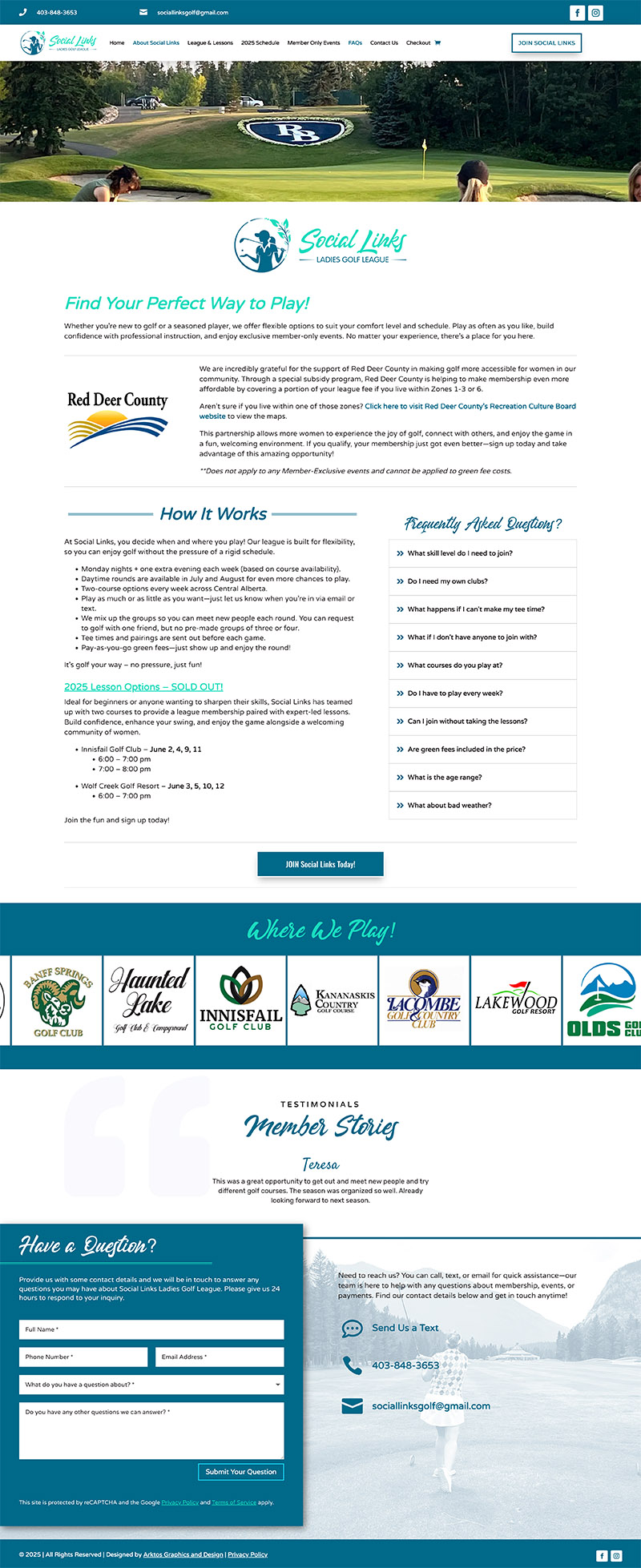 Web Design - Social Links - Ladies Golf League - Arktos Graphics - Red Deer, Alberta