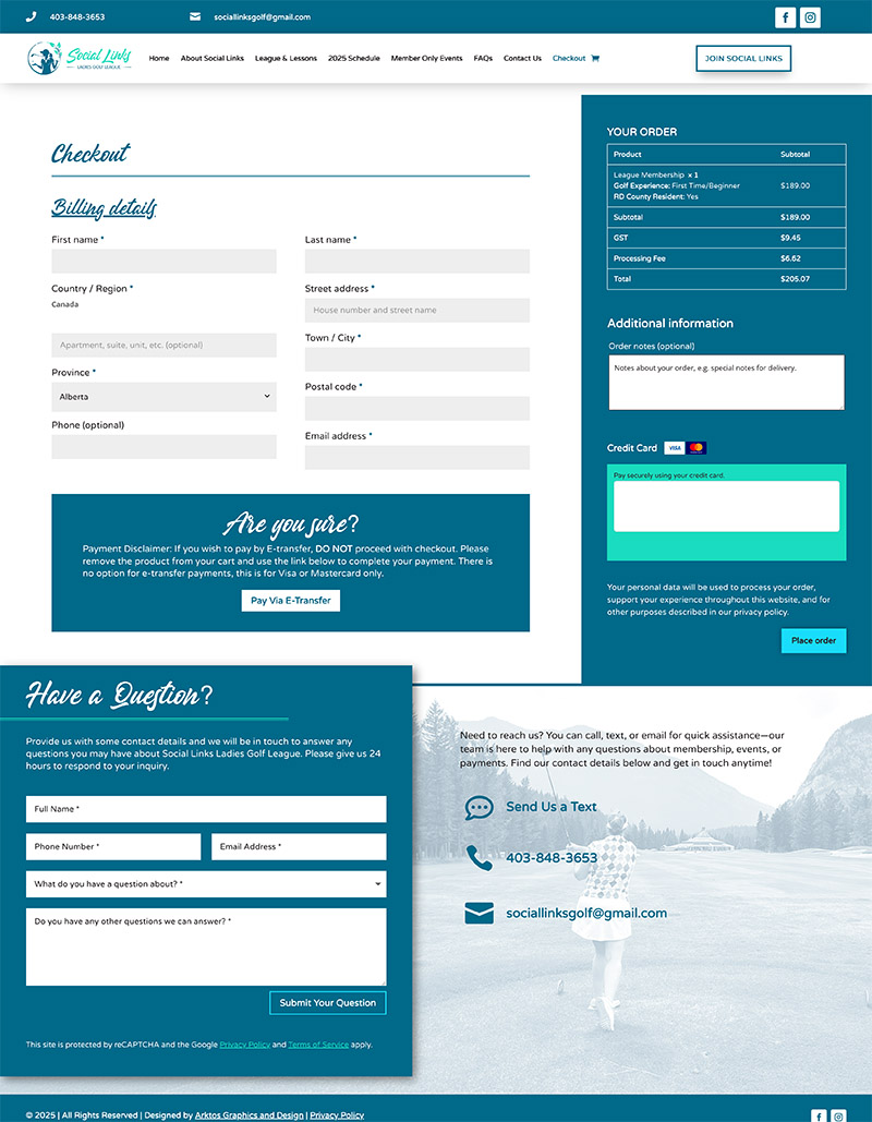 Web Design - Social Links - Ladies Golf League - Arktos Graphics - Red Deer, Alberta